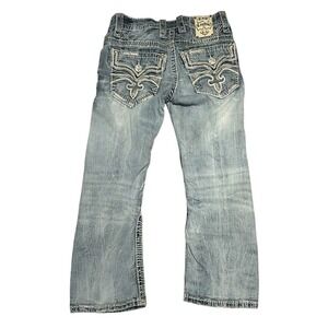 Rock Revival Apollon Boot Cut Distressed Blue Denim Jeans Size 29x24